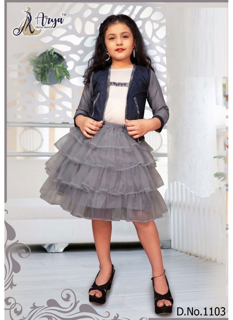 Grey Colour Arya Kriti Party Wear Soft Net frock Collection 1103